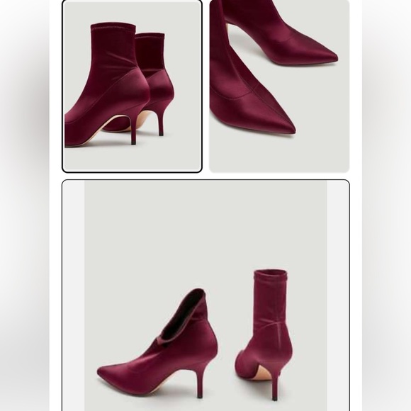 Zara Fuchsia Mid-Heel Silk Ankle Boots. - Picture 2 of 5